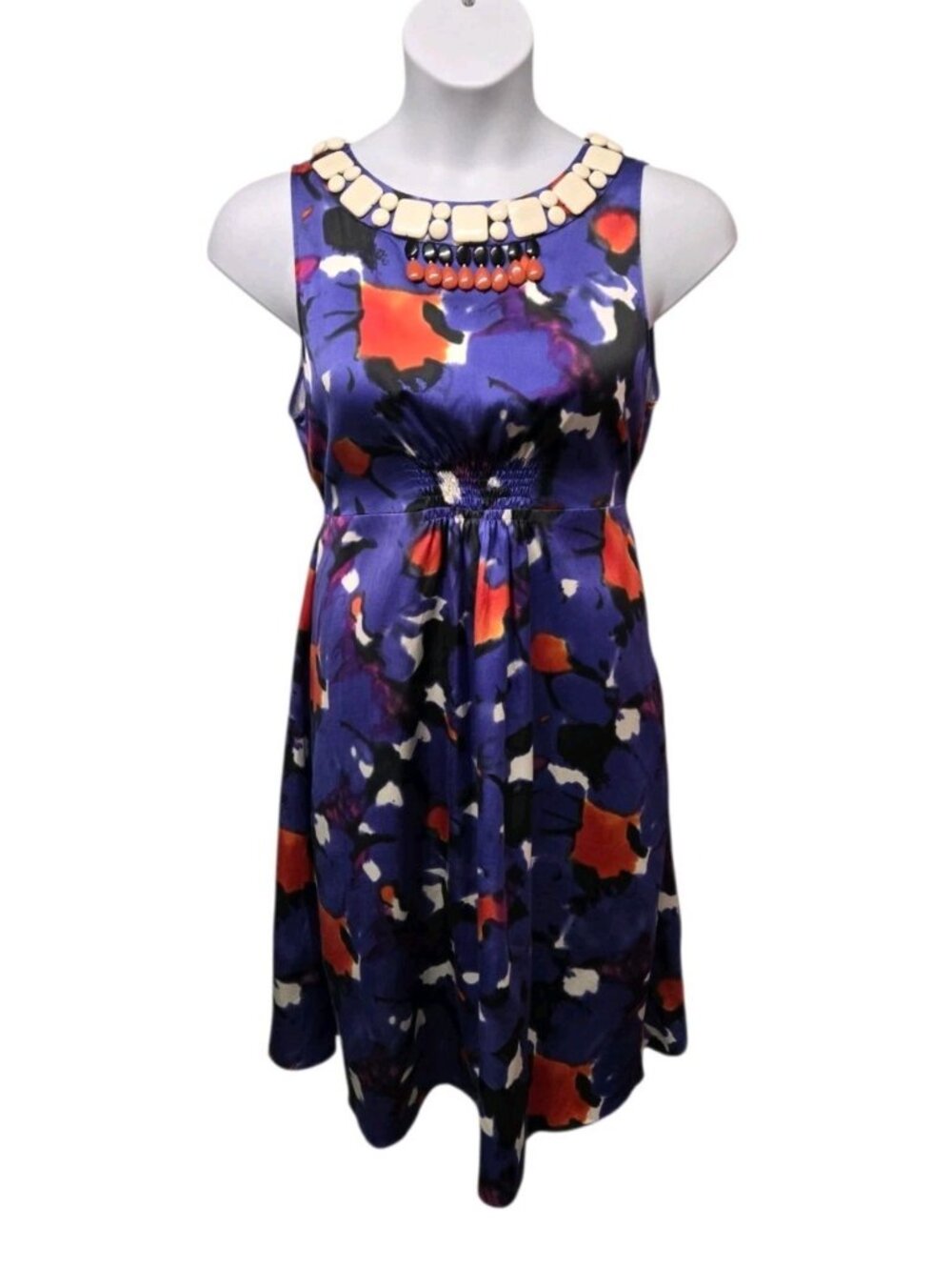 Magaschoni Collection Beaded Neckline Dress Womens XL Purple Watercolor Classic